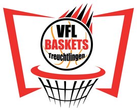 Das Logo der VFL Baskets Treuchtlingen zeigt einen Basketball und ein Netz in lebhaften Farben.